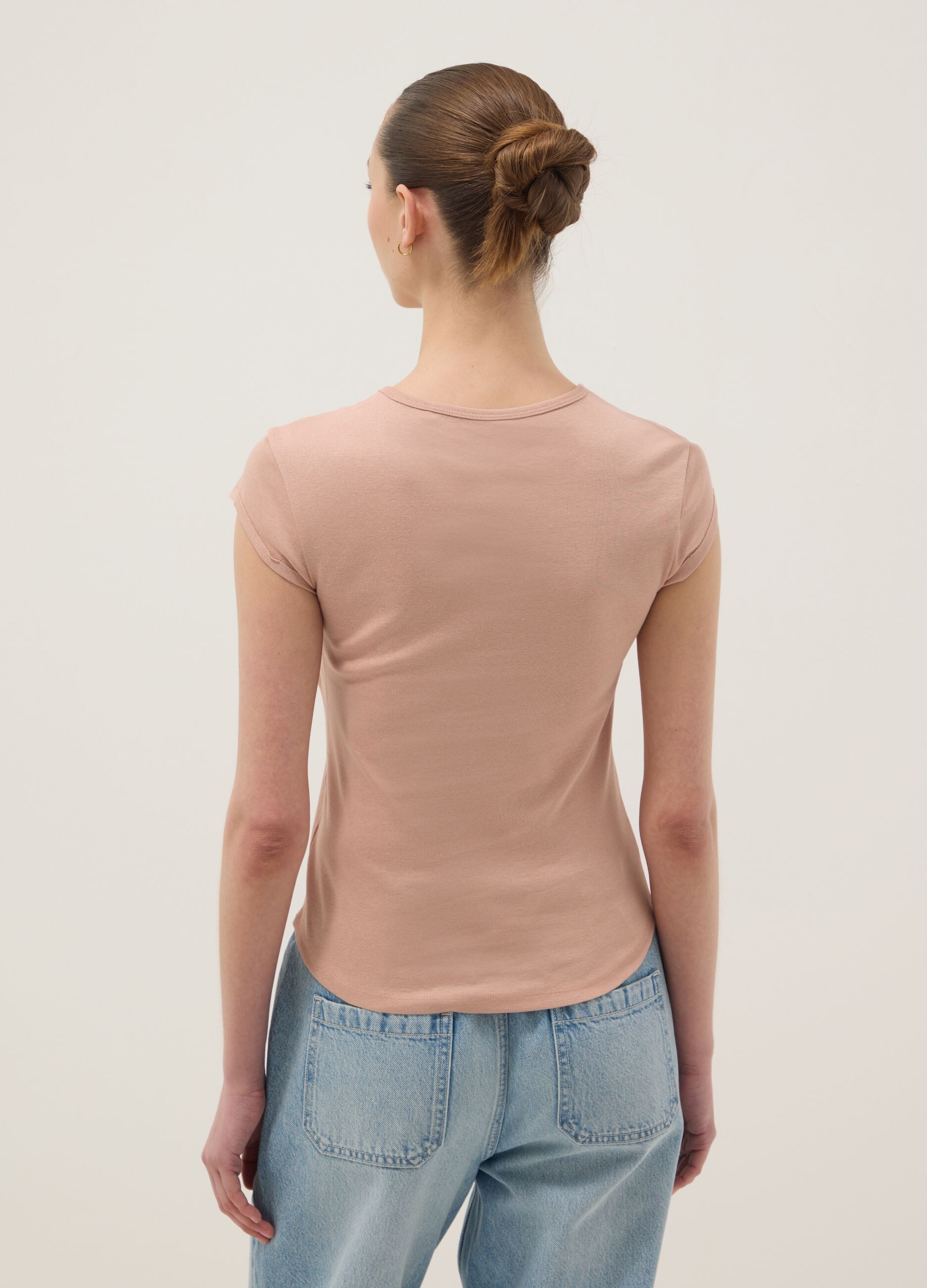 Regular fit short sleeve pure cotton pink t-shirt