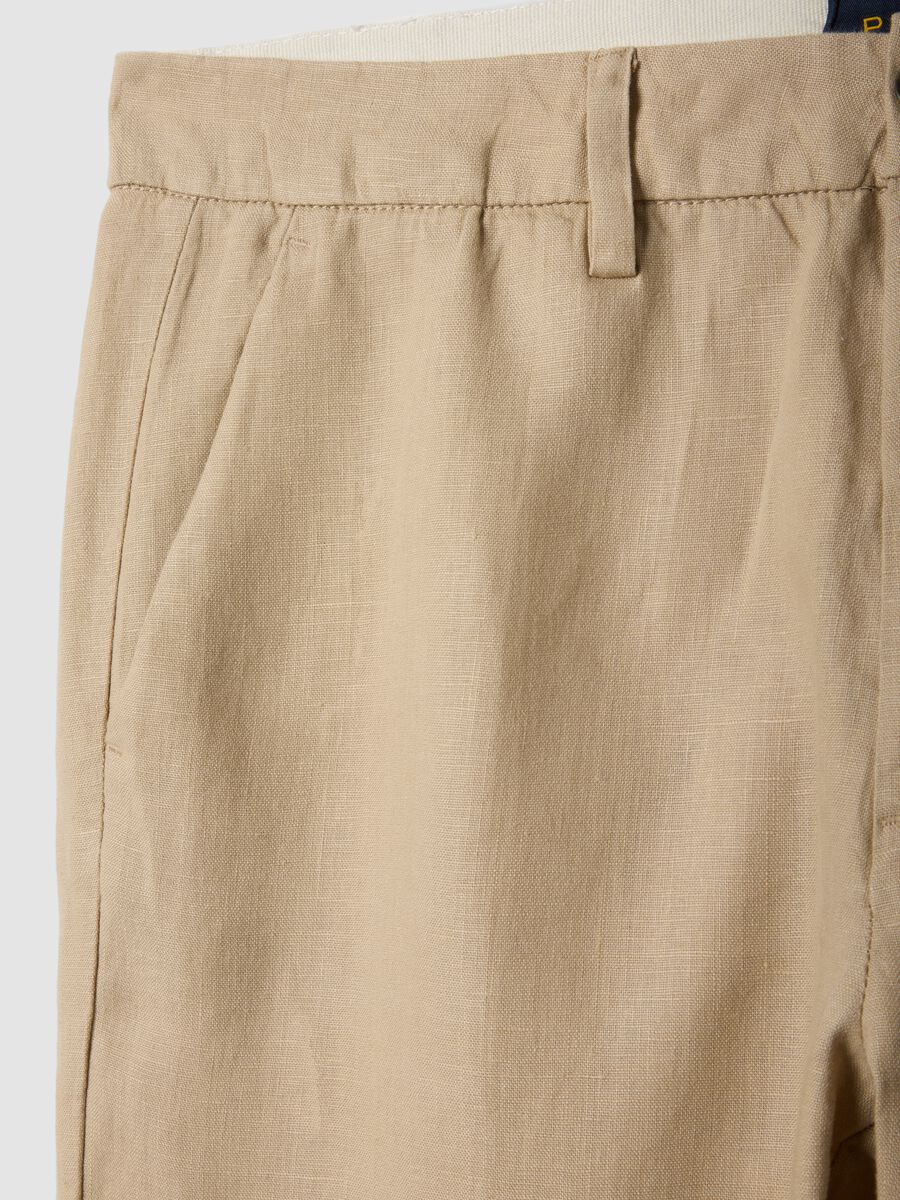 Beige pure linen chino trousers, regular fit_5