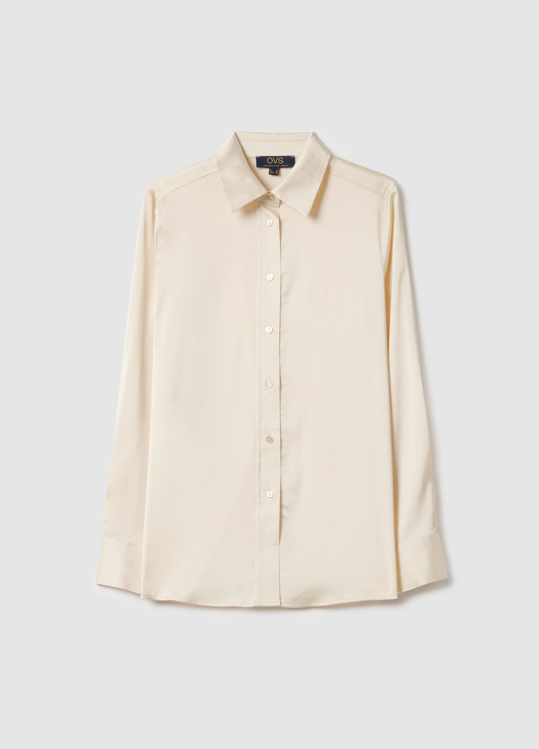 Beige long sleeve satin shirt regular fit