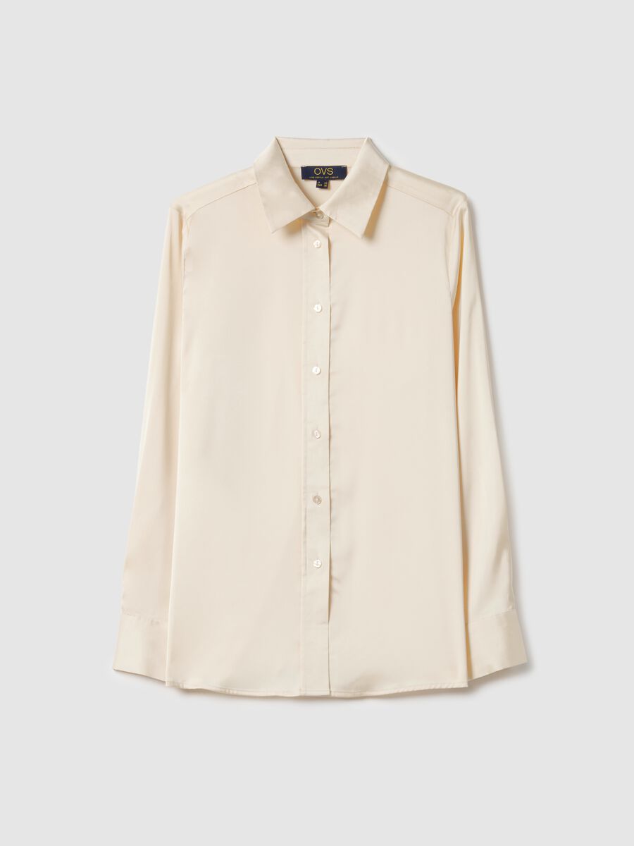 Beige long sleeve satin shirt regular fit_4