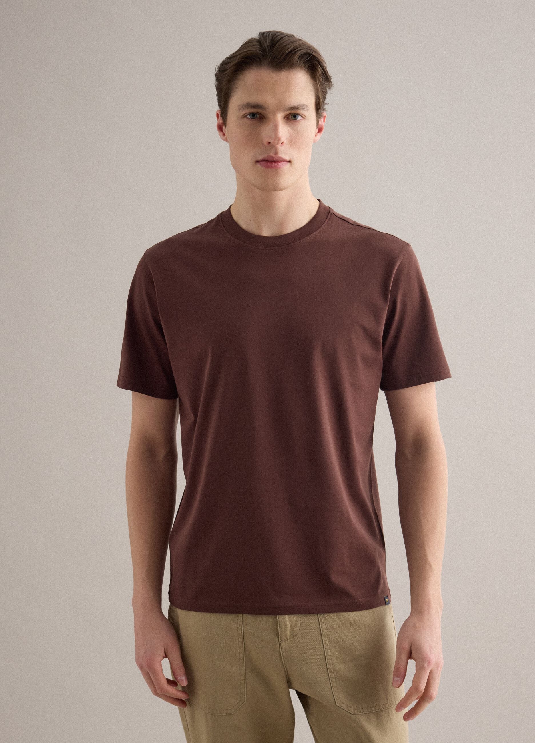 Brown pure cotton crew neck t-shirt relaxed fit