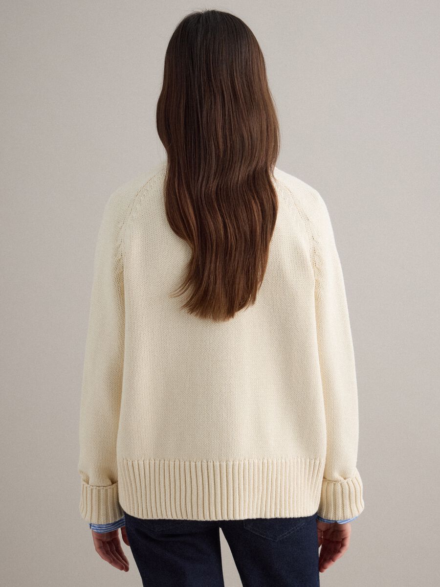 Cardigan beige in puro cotone over fit con scollo deep V_3