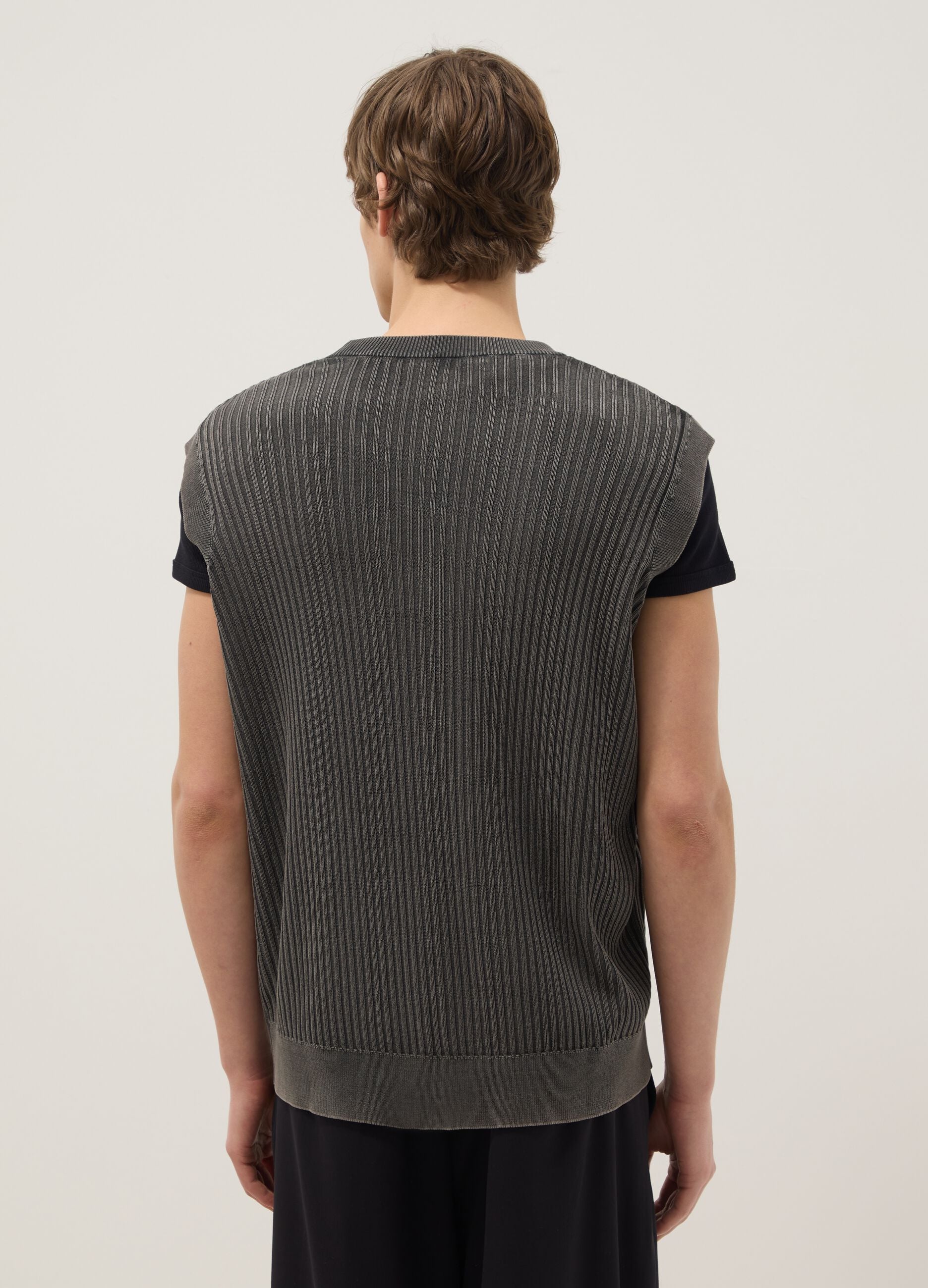 Oversize fit grey ribbed pure cotton vest