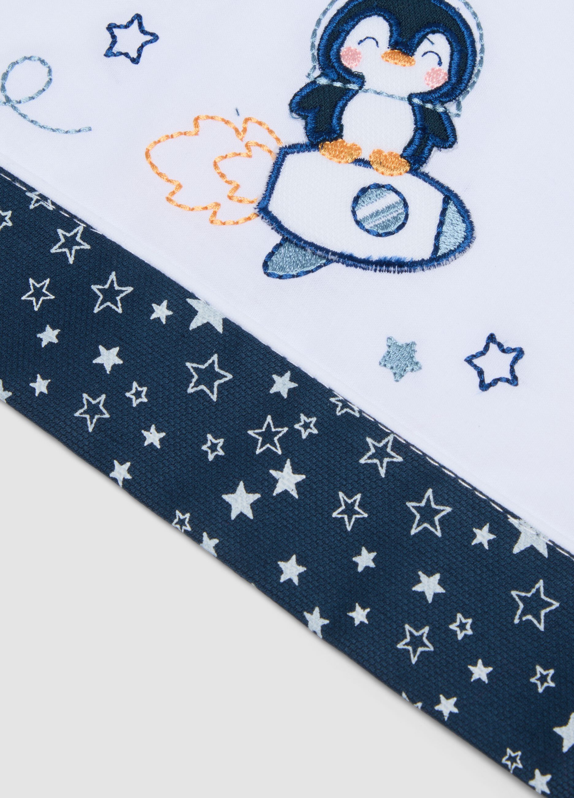 White and blue pure cotton baby sheet with penguin print