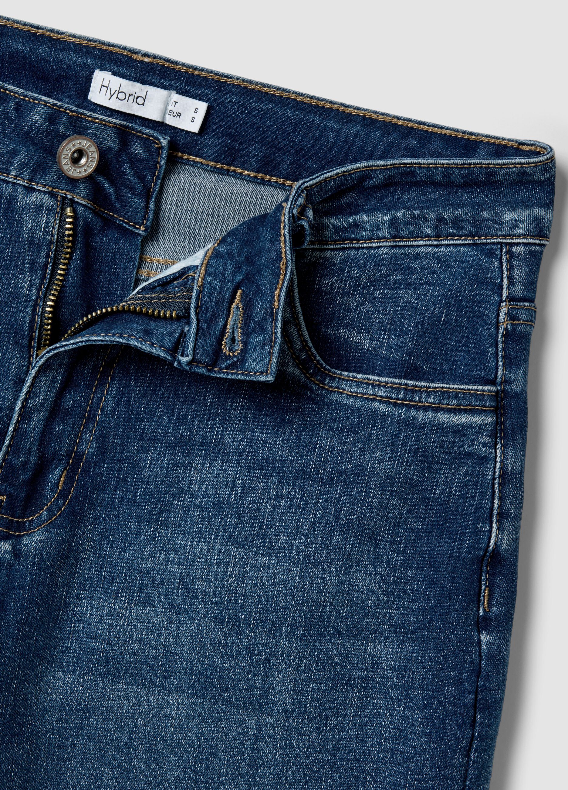 Wide-leg trousers in blue stretch cotton denim blend