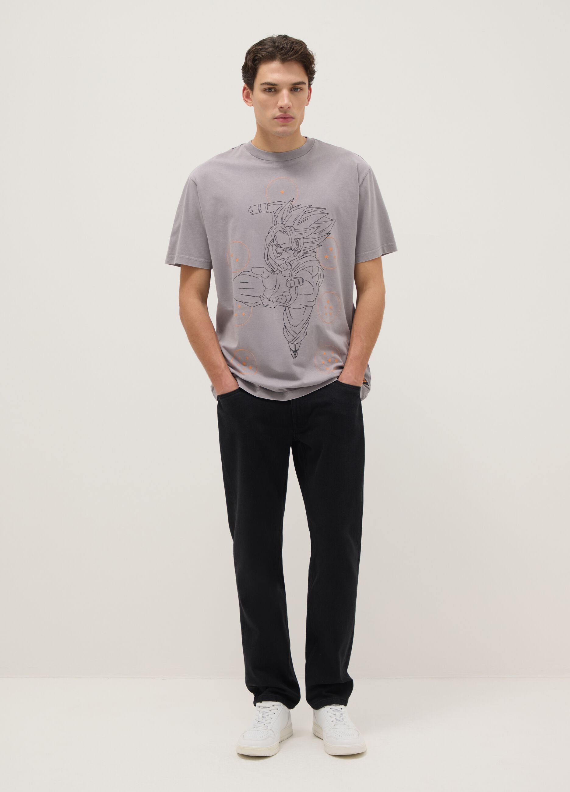 Grey pure cotton regular fit T-shirt with Dragon Ball print
