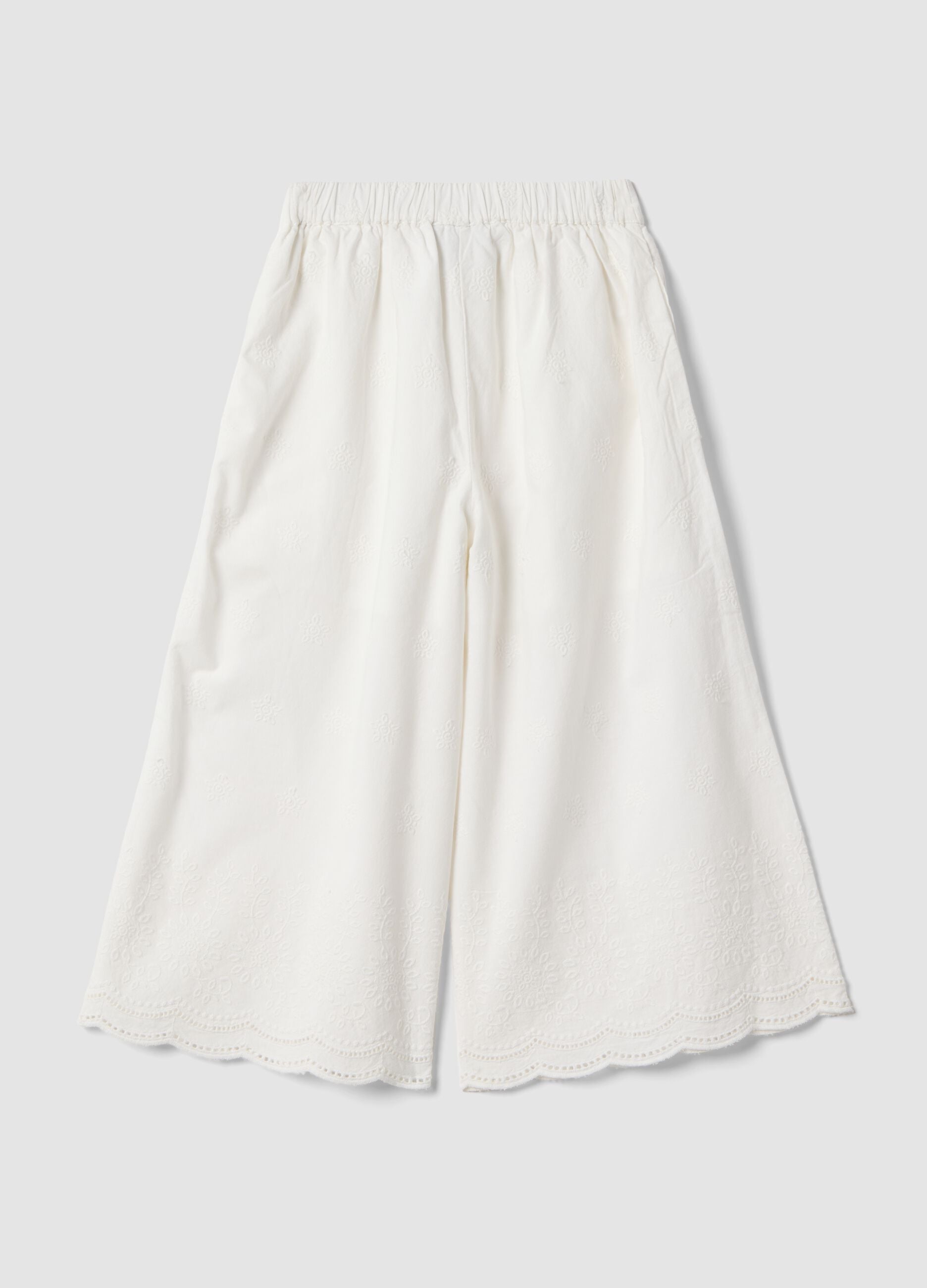 White cotton culottes with embroidery for girls