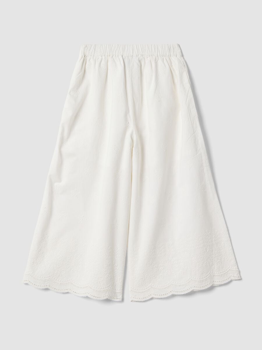 White cotton culottes with embroidery for girls_1