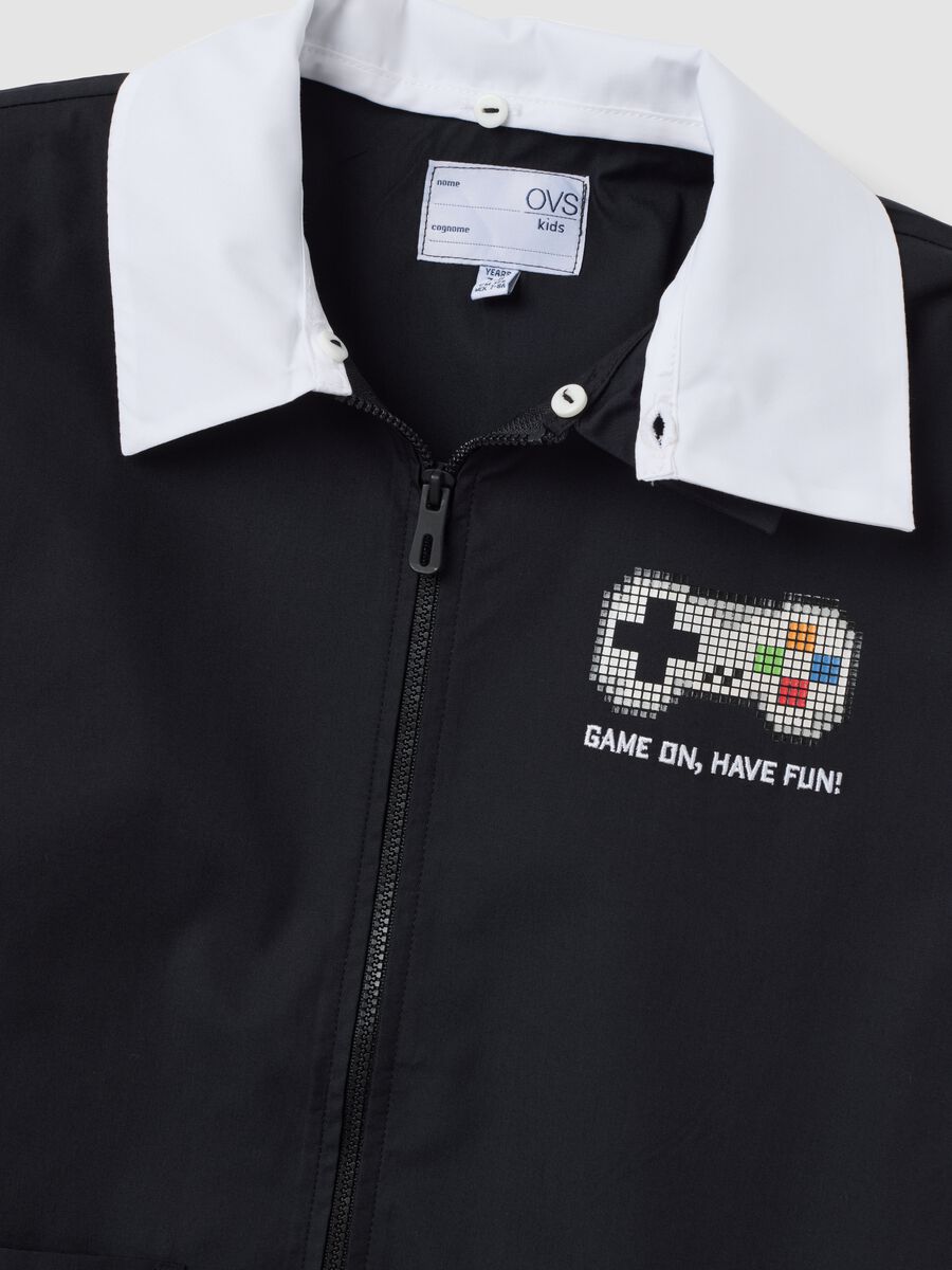 Customisable black school apron for boys with gaming print_2