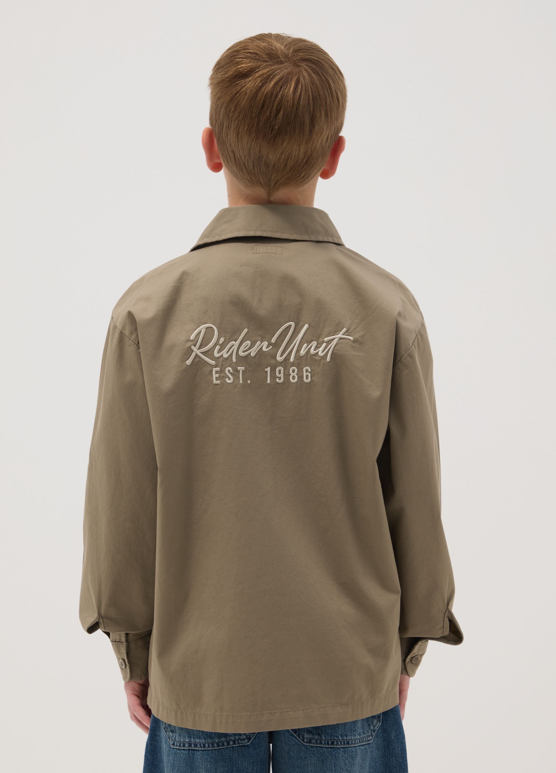Boys' oversized fit beige pure cotton shirt