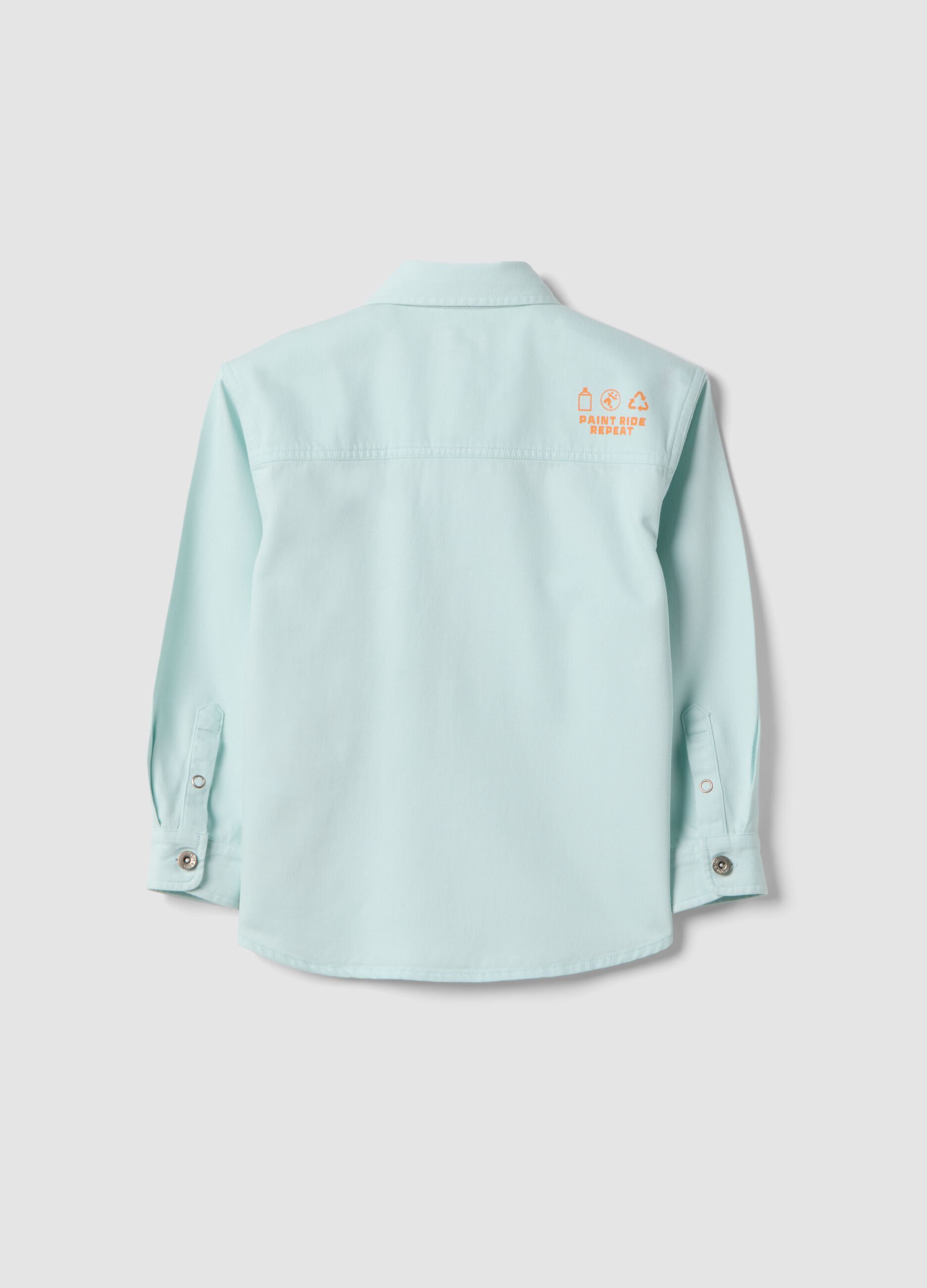 Blue cotton blend oversized fit children's shirt