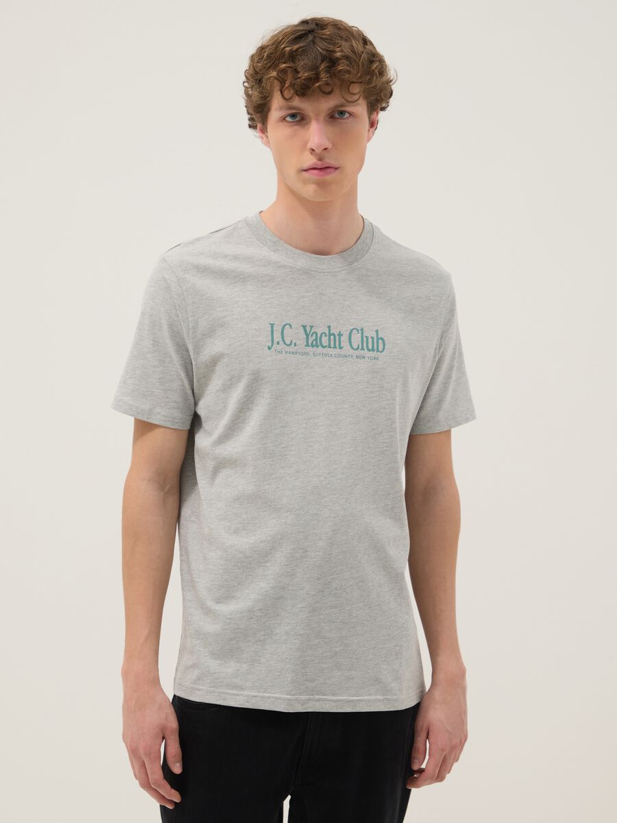 Grey cotton and viscose blend printed T-shirt_0