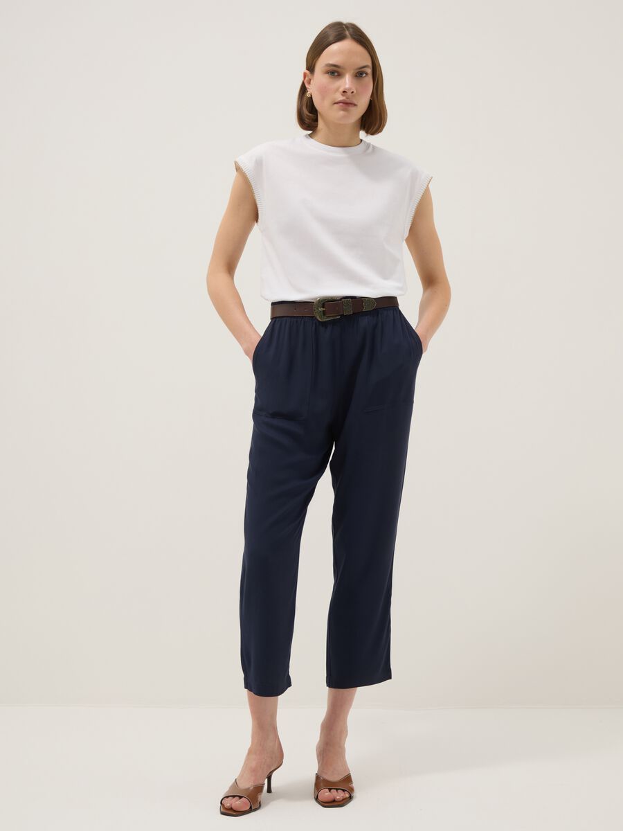 White sleeveless pure cotton T-shirt, regular fit_2