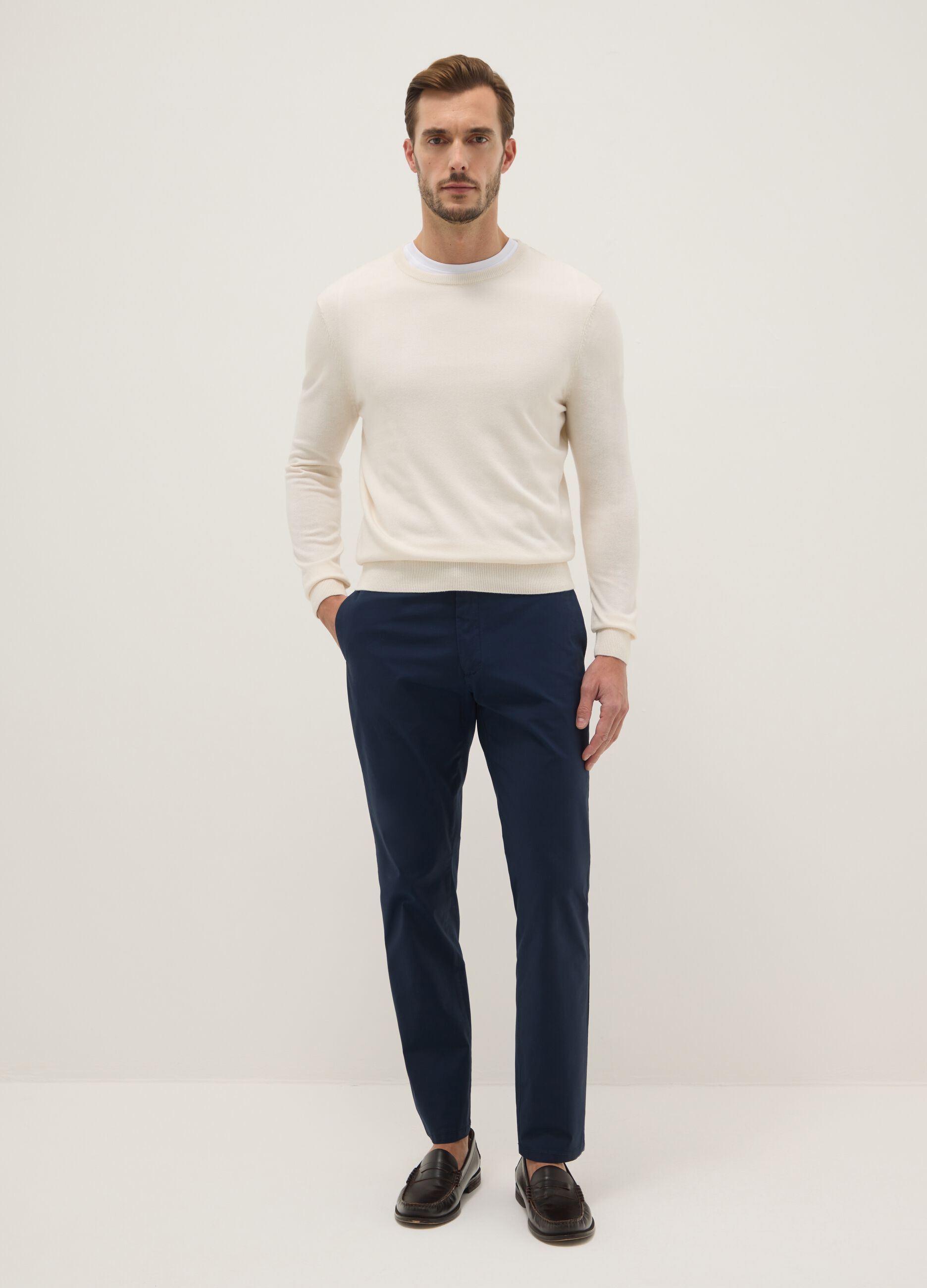 Blue stretch cotton chino trousers in regular fit