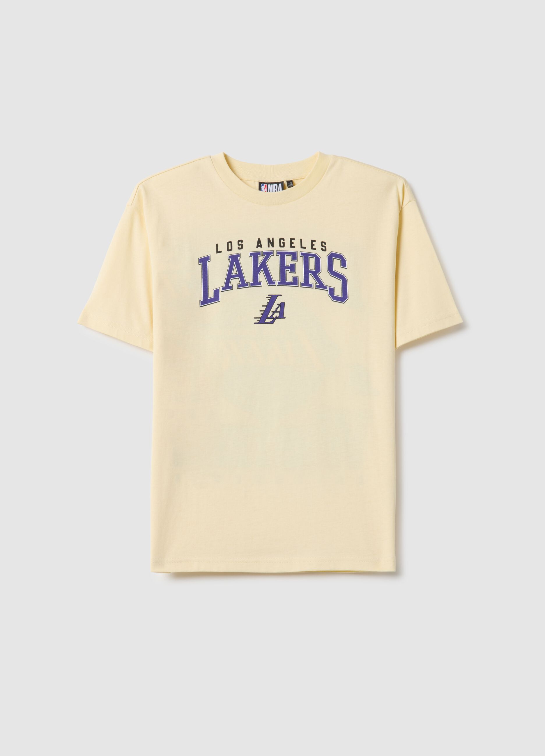 Kids' beige pure cotton T-shirt regular fit with Lakers logo