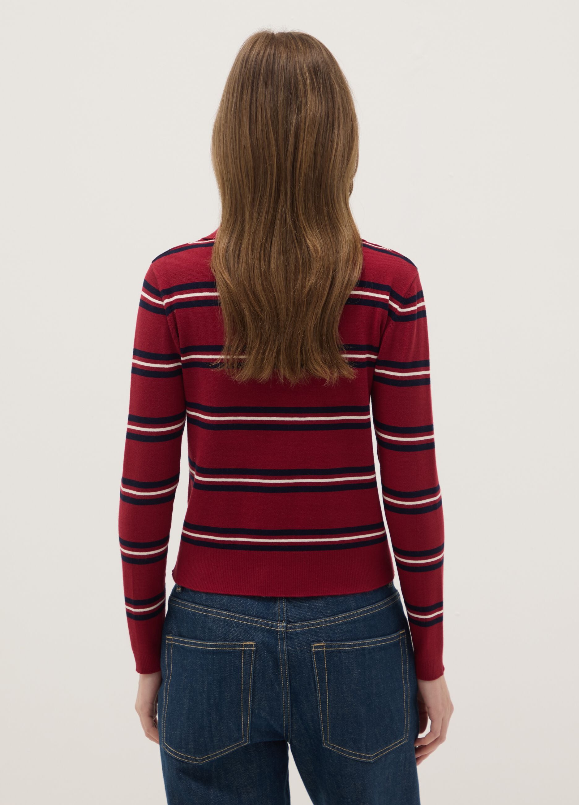 Multicolour Striped Regular Fit Sweater with Polo Collar