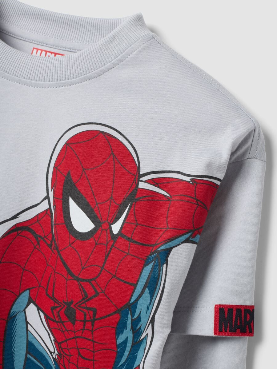 Grey long-sleeved pure cotton T-shirt with MARVEL Spider-Man print for boys_2