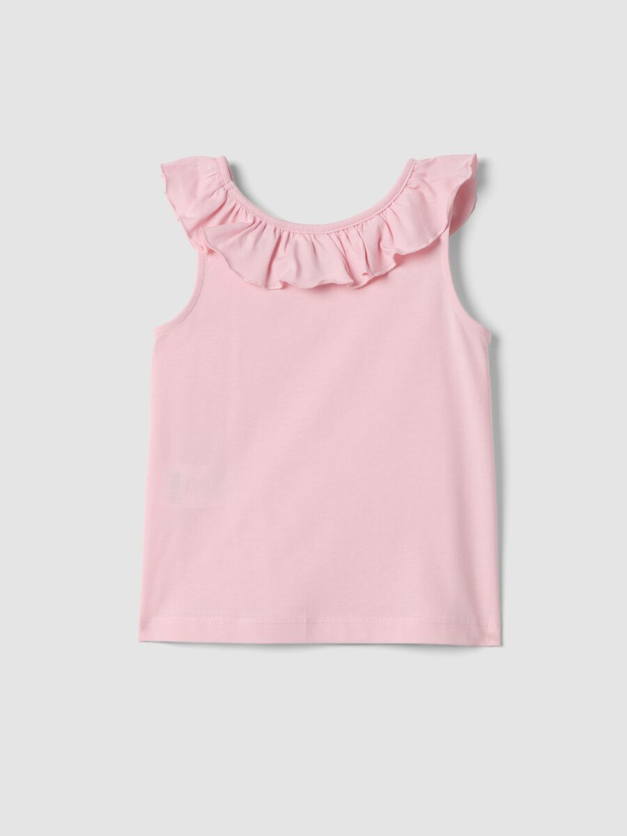 Pink pure cotton regular-fit girls&rsquo; tank top with frills_1