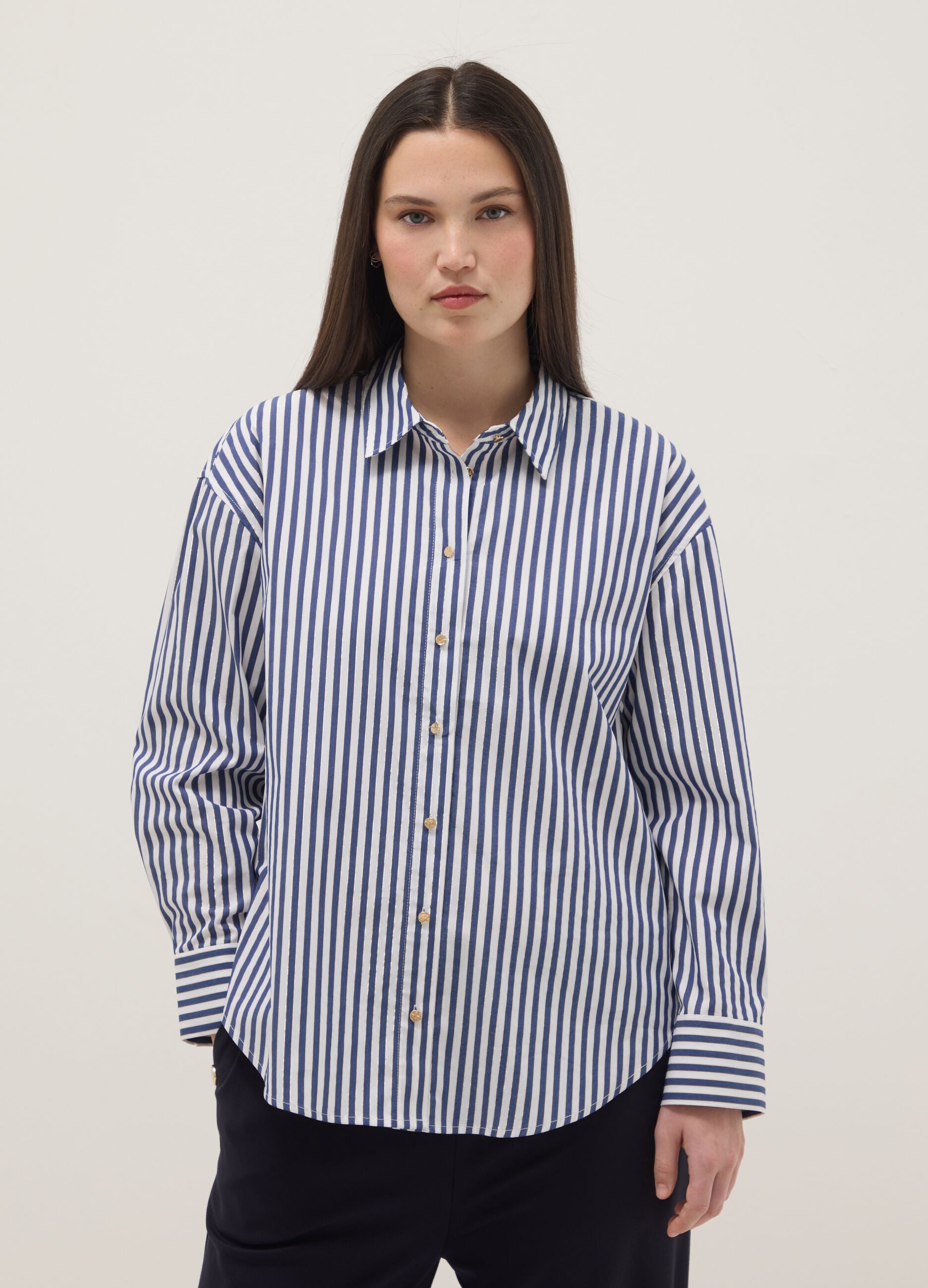 Multicoloured stripe cotton blend shirt regular fit with buttons