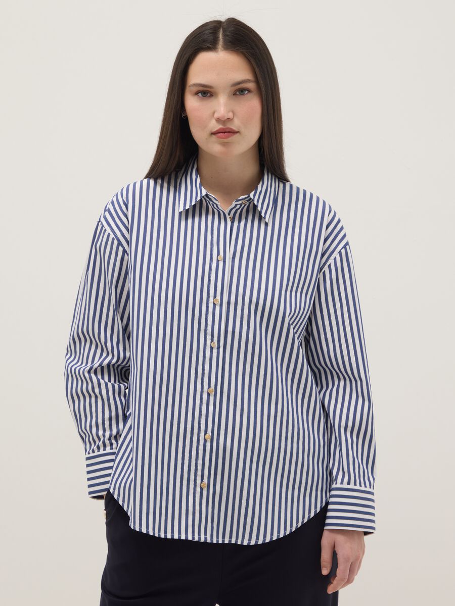 Camicia in misto cotone a righe multicolor regular fit con bottoni_0