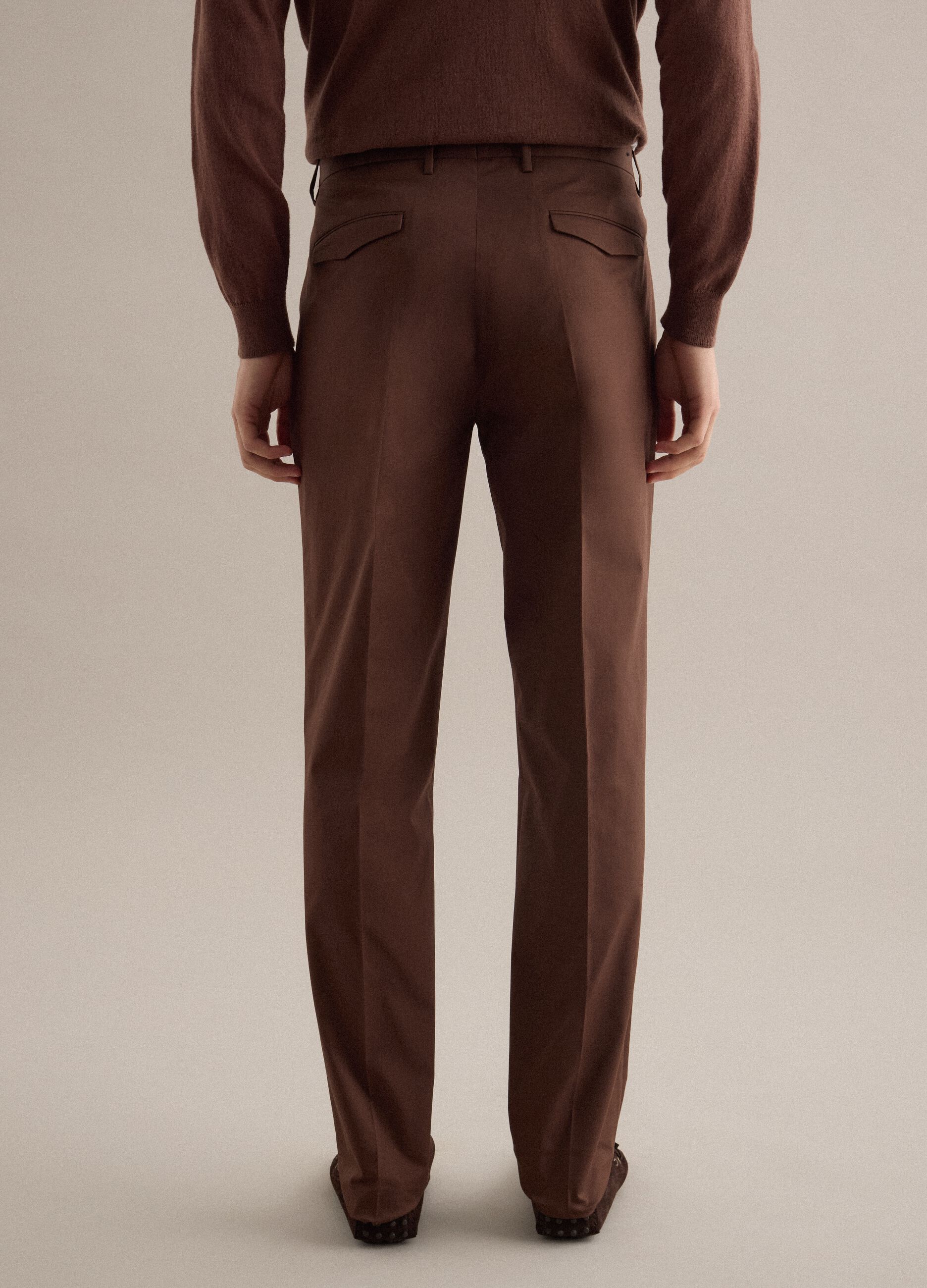 Brown regular fit stretch cotton trousers
