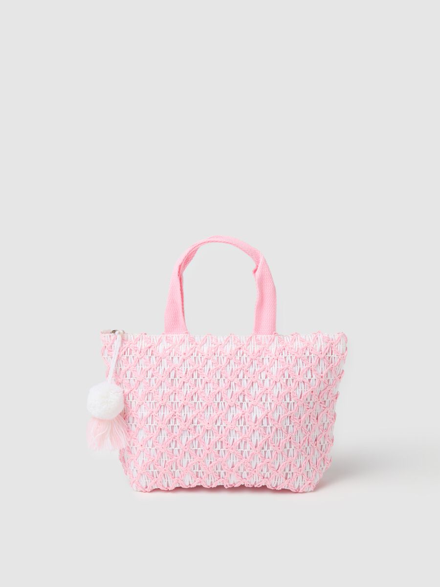 Pink and white raffia maxi bag_0