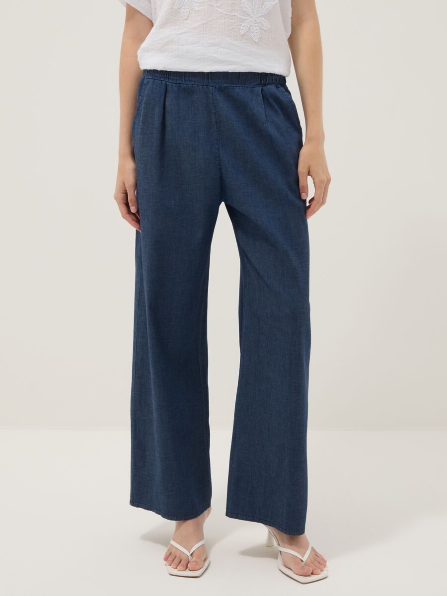Blue palazzo trousers in stretch cotton_1