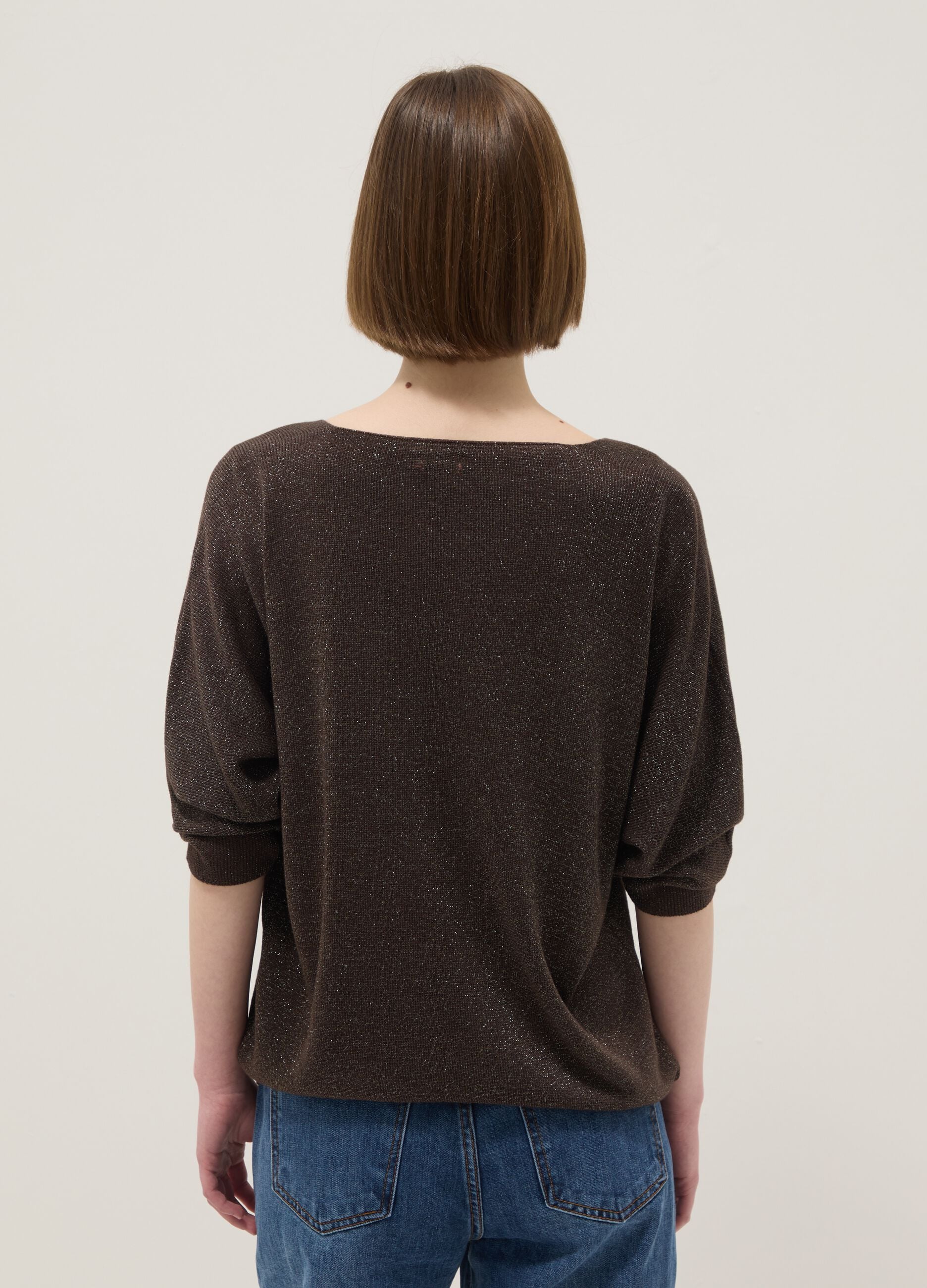 Maglia in misto modal marrone regular fit con design scintillante