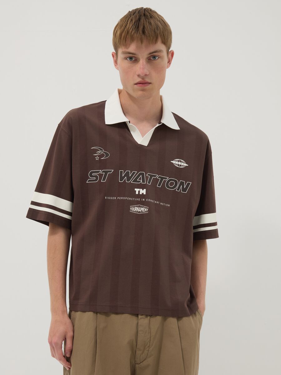 Polo marrone in puro cotone con colletto classico_0