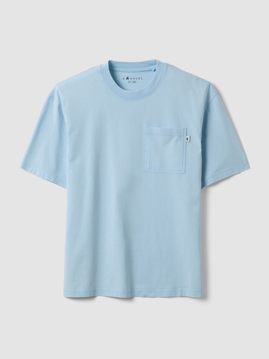 Sky-blue pure cotton T-shirt with chest pocket, regular fit_4
