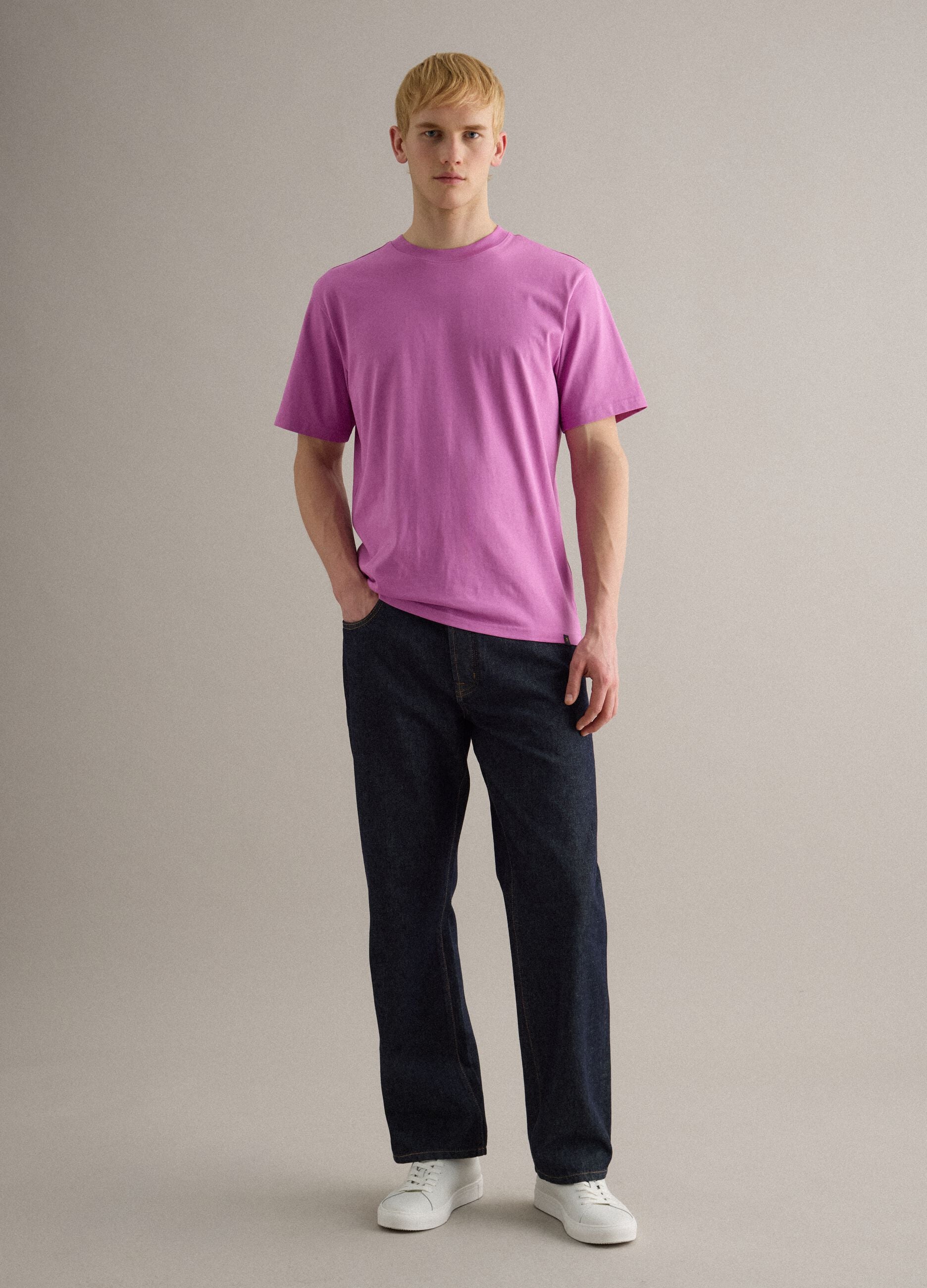 Pink relaxed fit pure cotton crew neck T-shirt