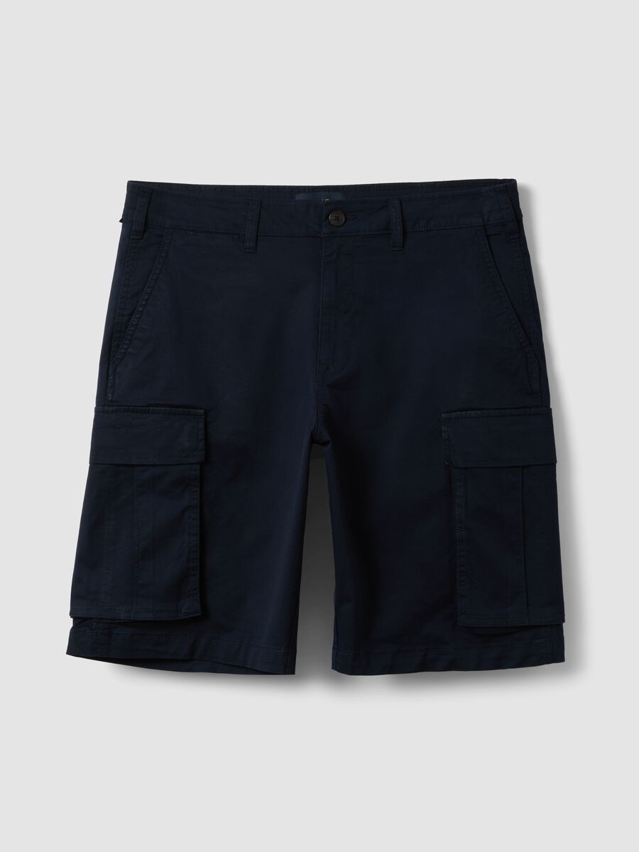 Blue stretch cotton cargo shorts, regular fit_4