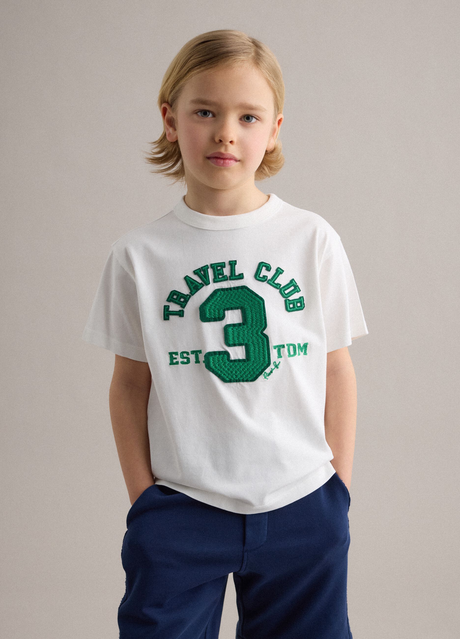 Pure cotton white children's T-shirt regular fit with print