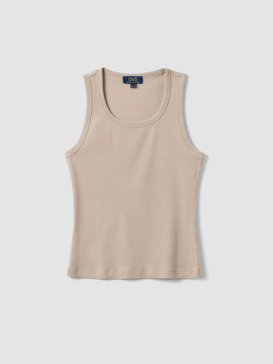 Beige stretch cotton vest top, regular fit_4