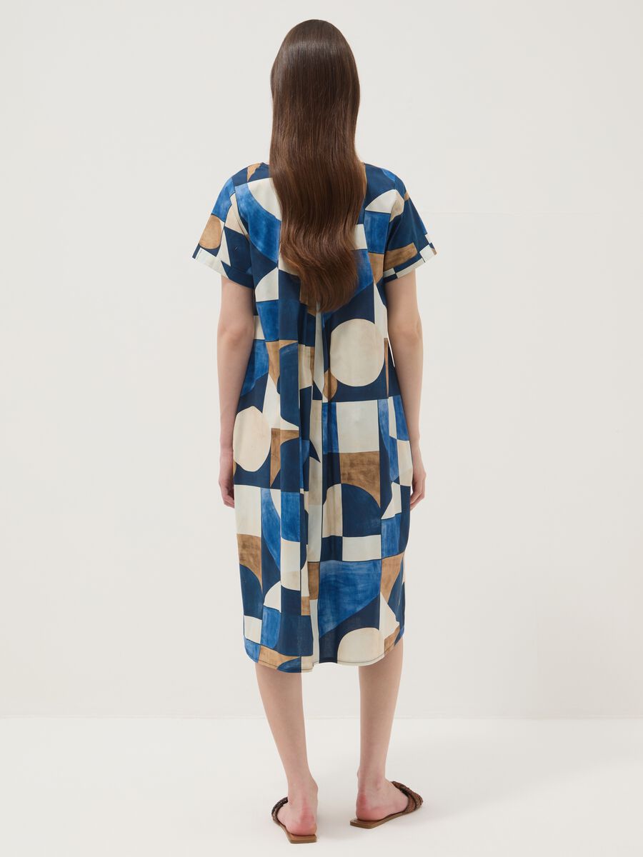 Multicolour stretch cotton midi dress with geometric print_3