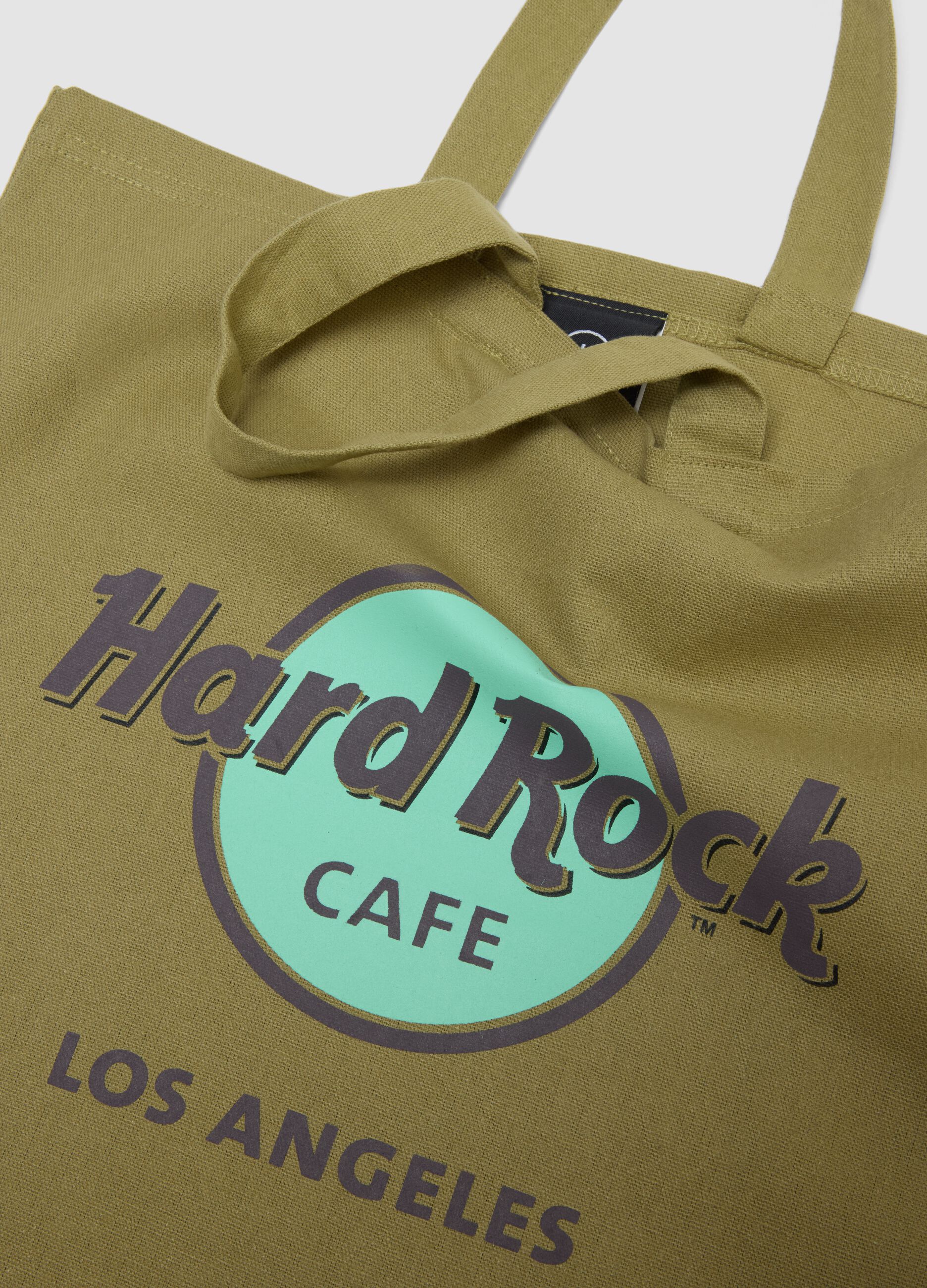 Green pure cotton shopper bag with Hard Rock Cafe logo