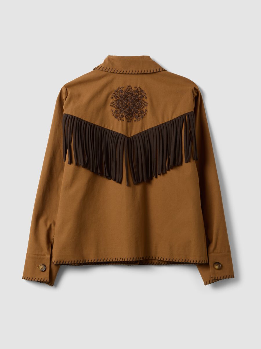 Brown pure cotton fringed shacket, regular fit_6