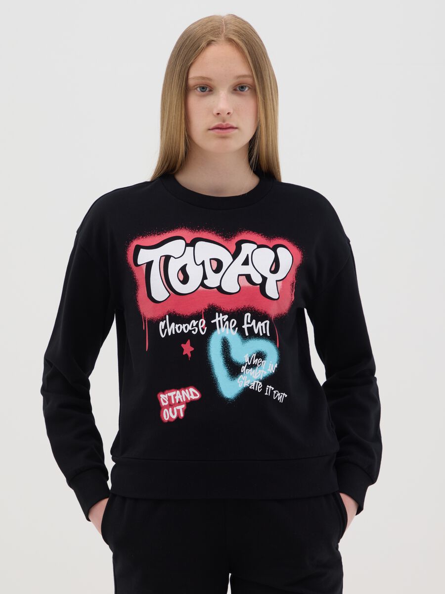 French terry sweatshirt with graffiti print_0