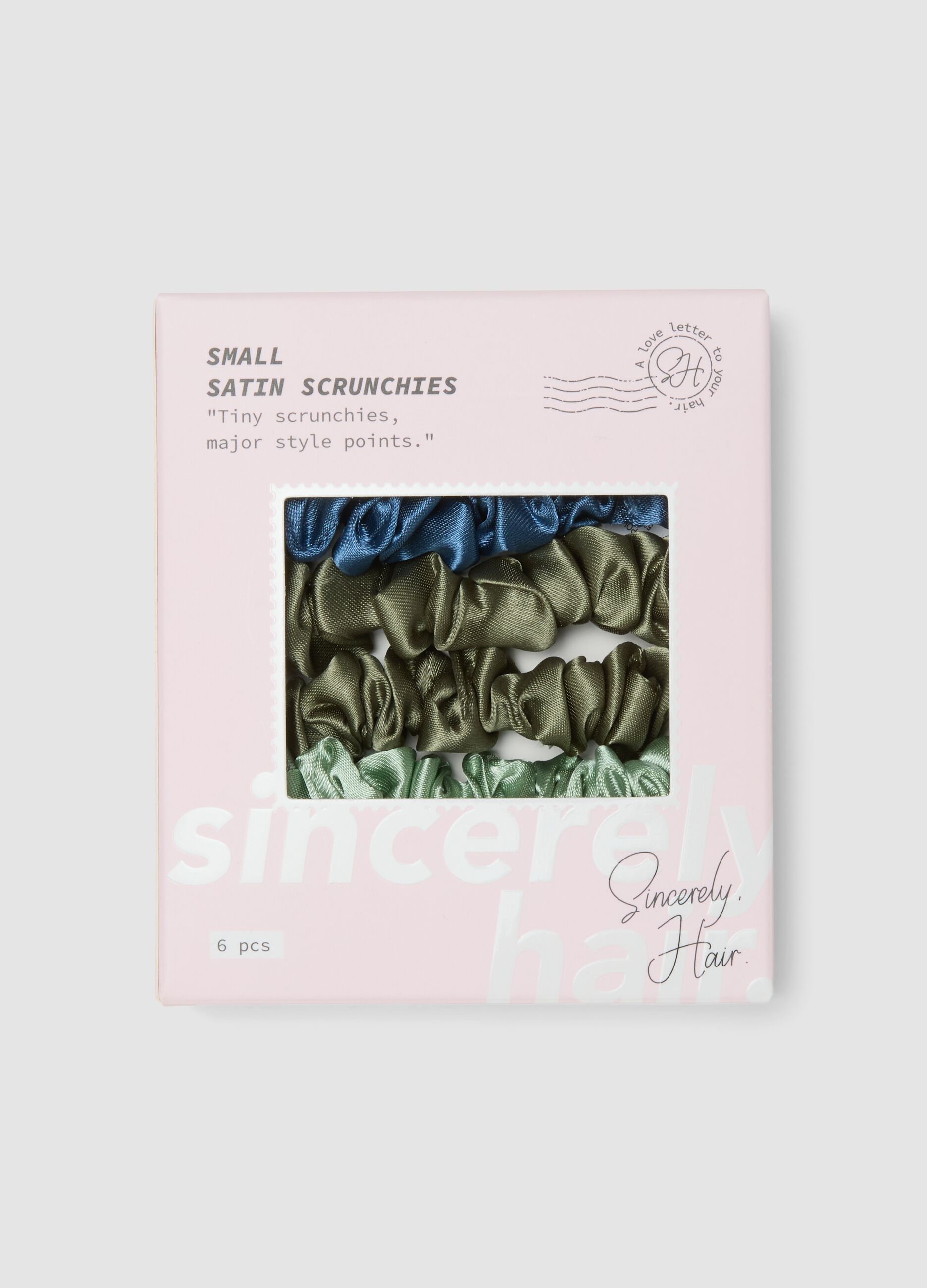 SINCERELY HAIR Small Satin Scrunchies 6-Pack Blue & Green