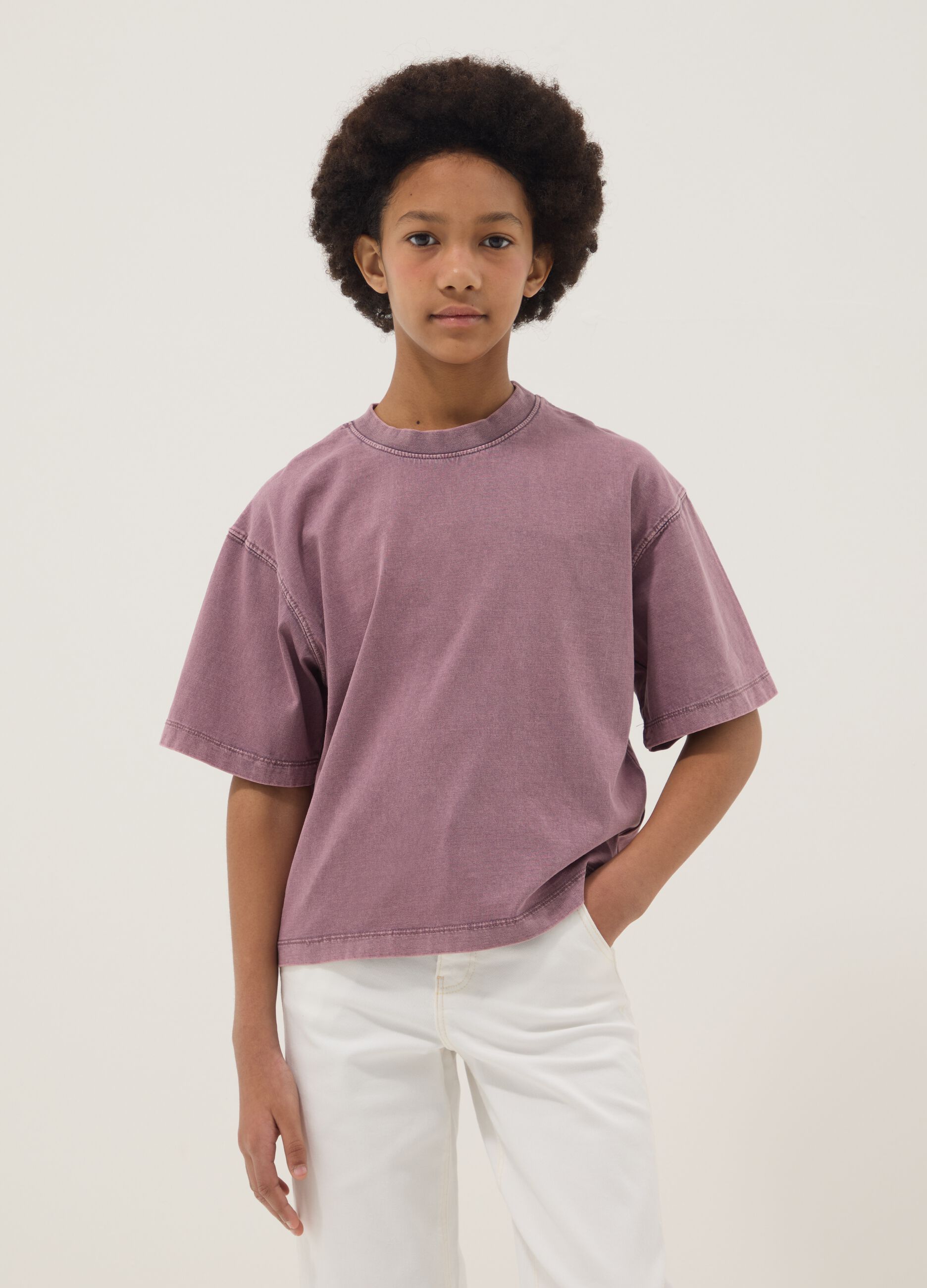 Girls' Oversized Fit Pink Pure Cotton T-shirt