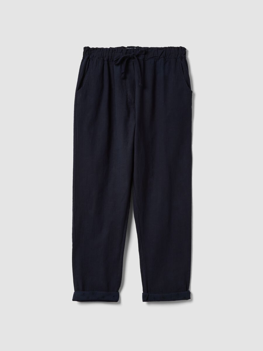 Blue linen and cotton blend trousers_4