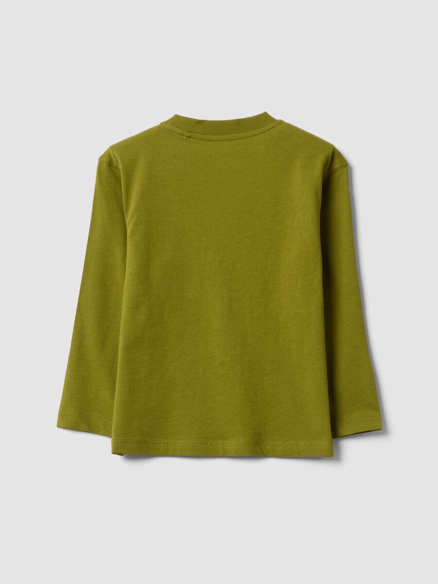 T-shirt over verde in puro cotone con stampa a contrasto per bambino_1