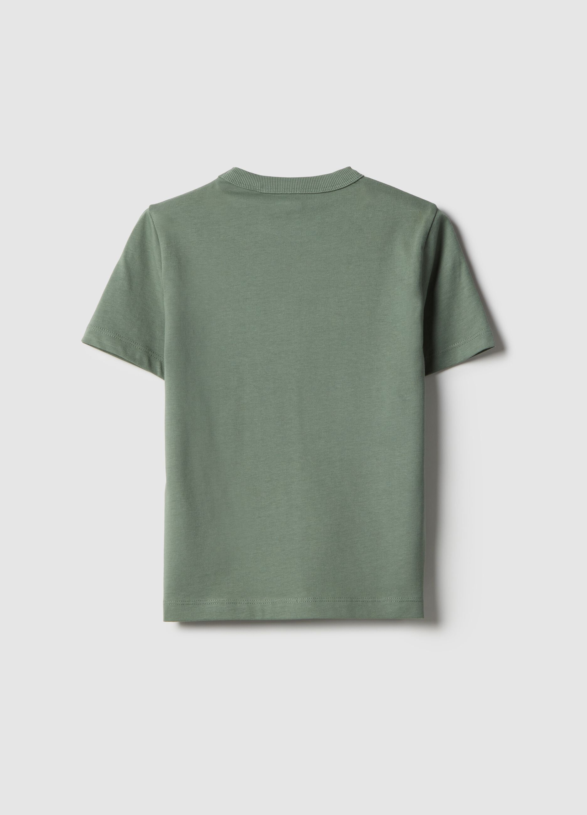 Green crew neck children's t-shirt in pure cotton regular fit