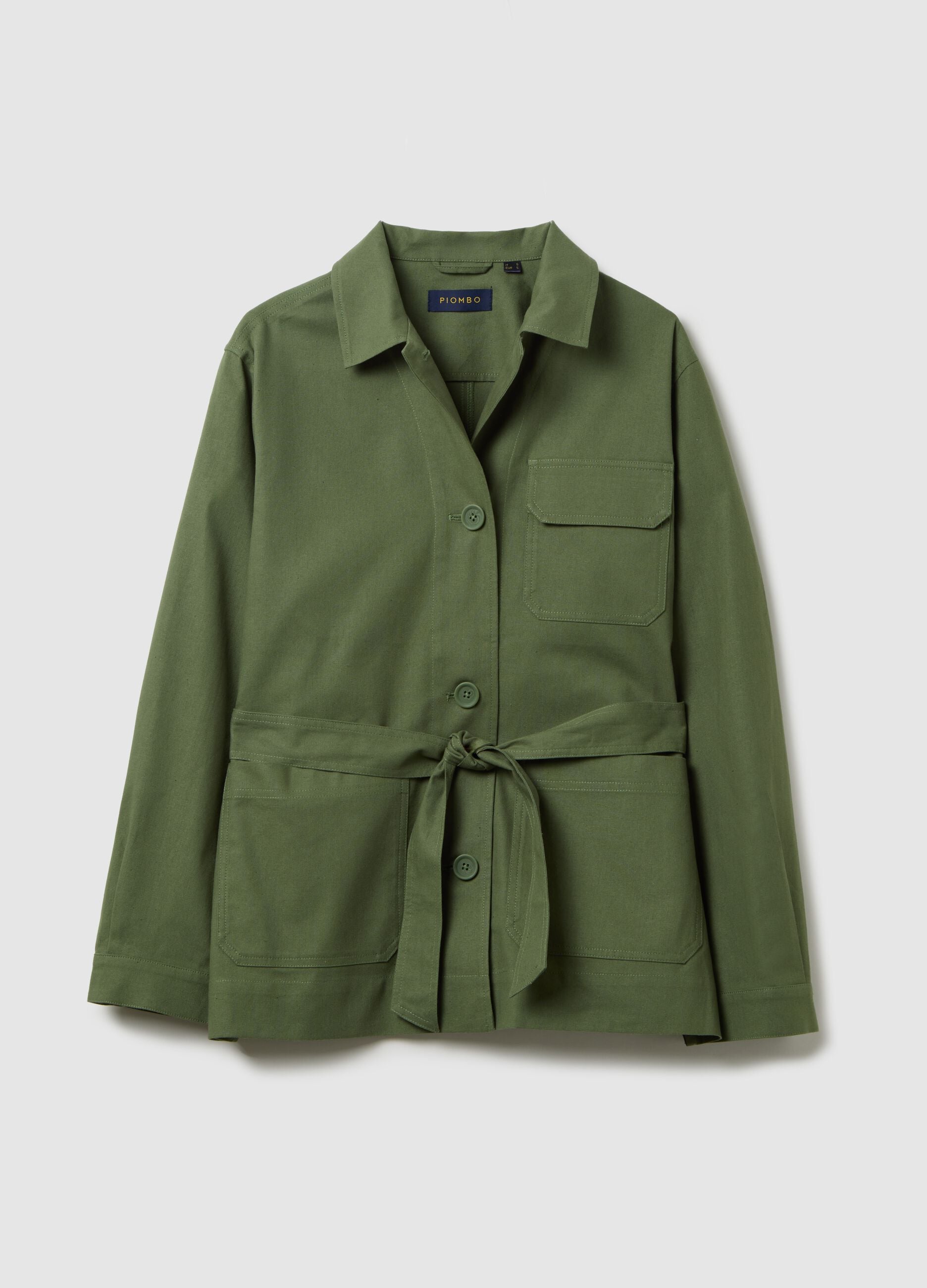 Women&rsquo;s green regular-fit jacket in cotton and linen blend