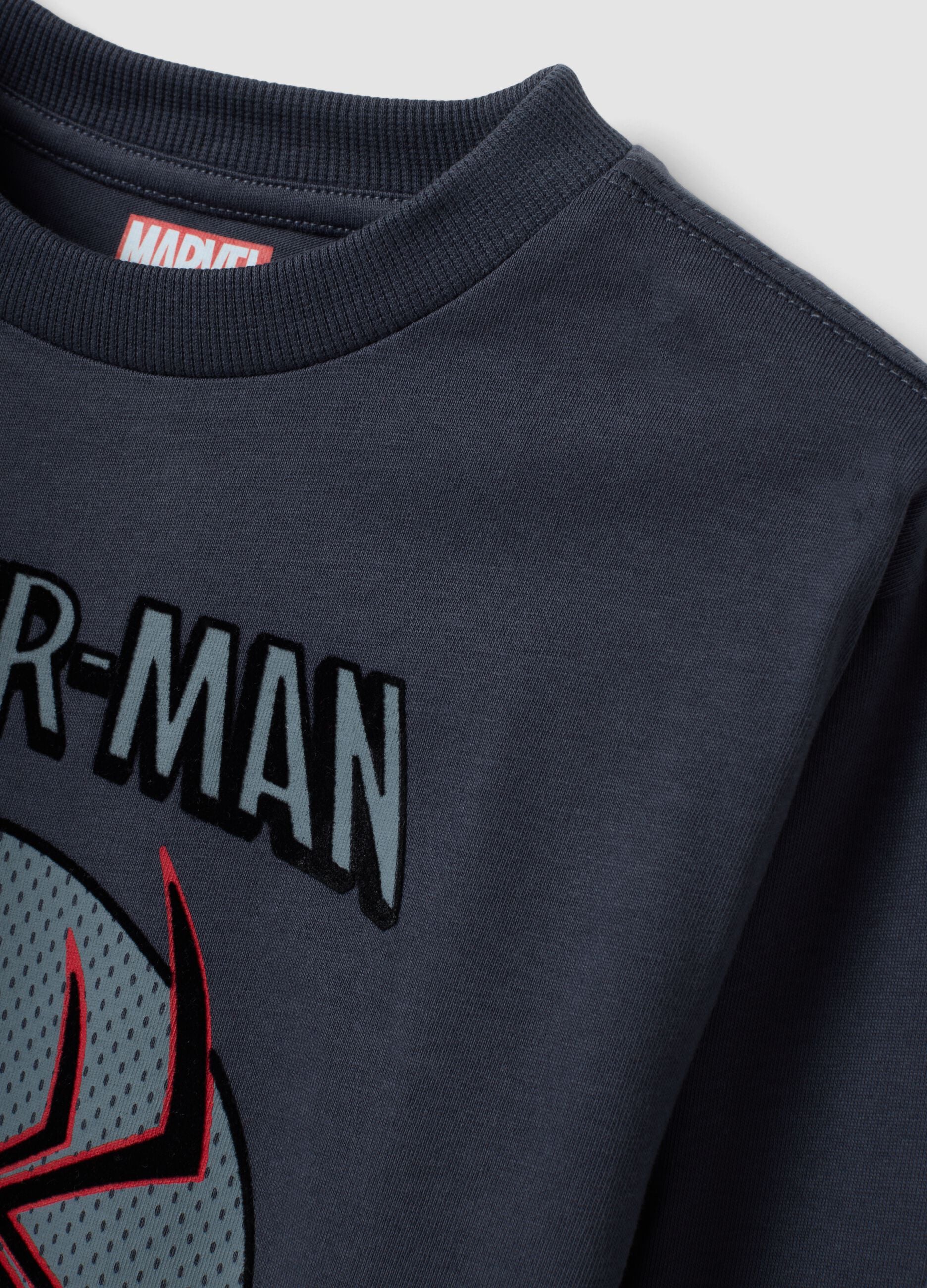 Grey long-sleeve pure cotton Spider-Man print T-shirt for boys