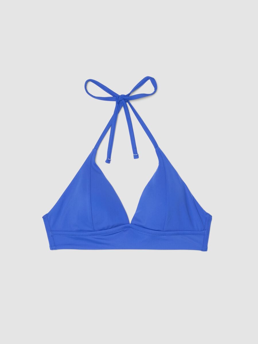 Blue stretch bikini top with adjustable tie straps_4