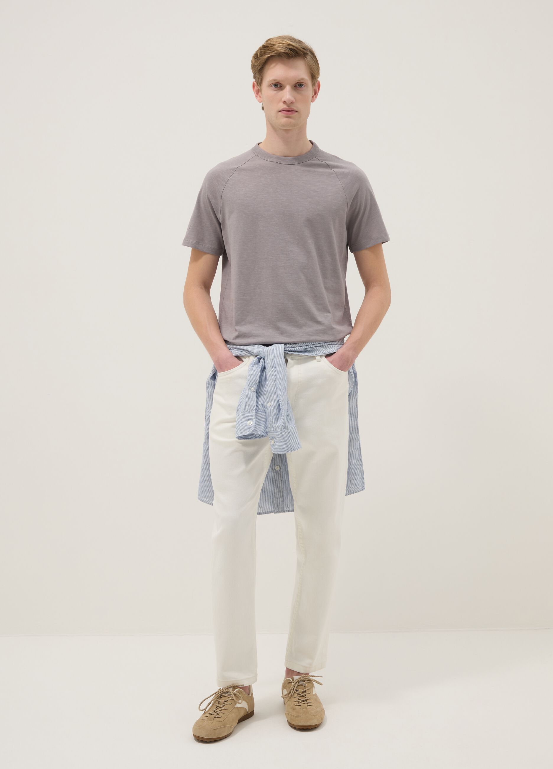 Grey pure cotton regular fit t-shirt