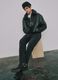 Black denim cotton blend regular fit stretch jeans_0