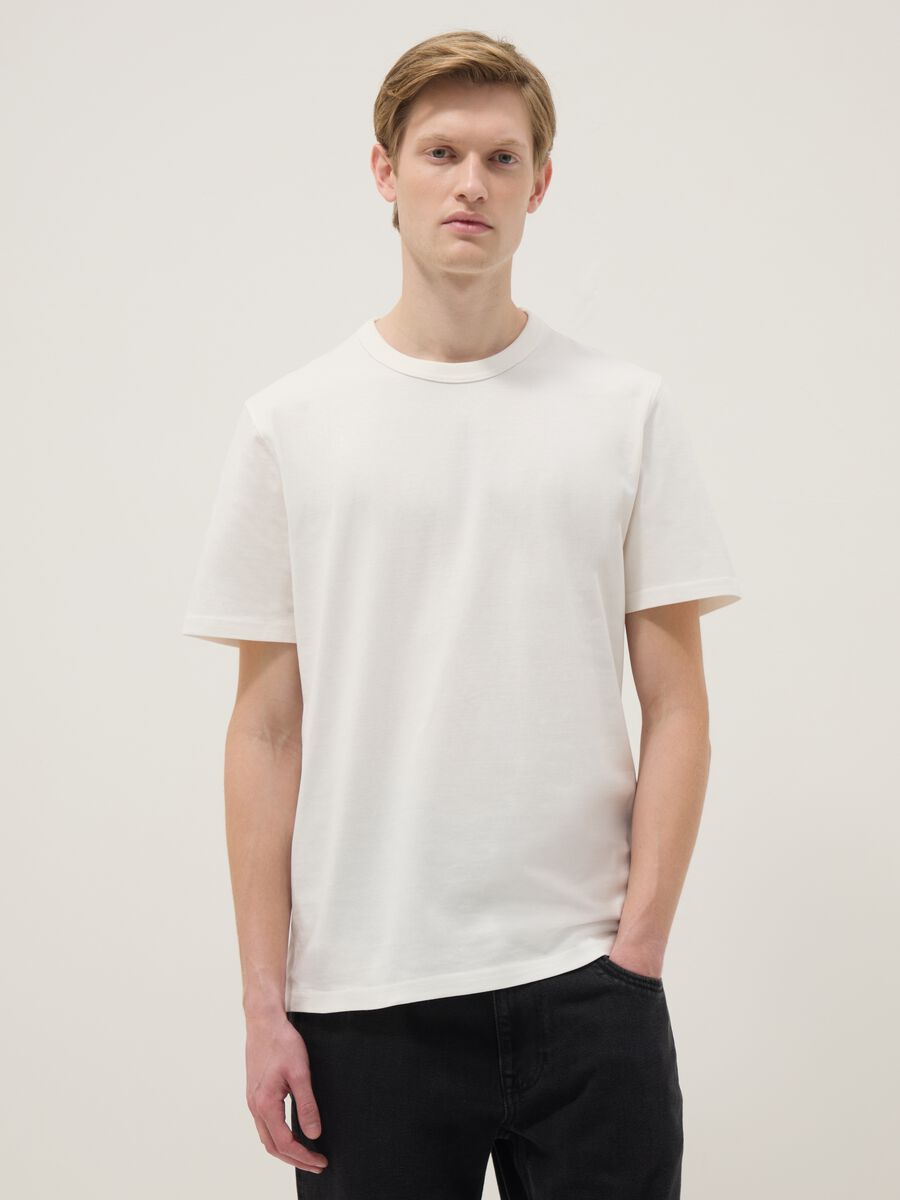White pure cotton short sleeve t-shirt regular fit_0