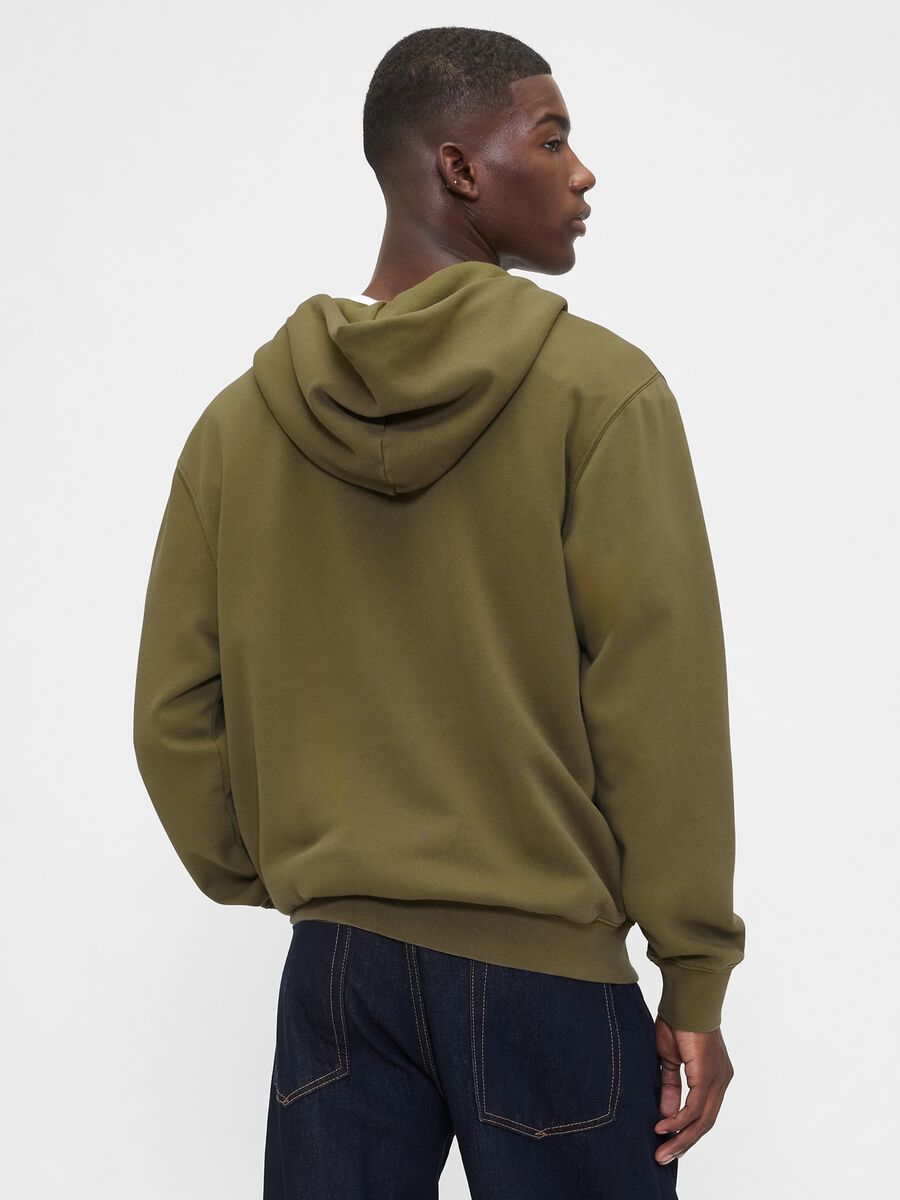 Green cotton blend zip-up hoodie_1